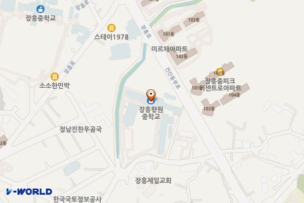 장흥향원중학교 다목적강당 위치 지도 — 전남광주통합특별시 장흥군 장흥읍 못골길 1
