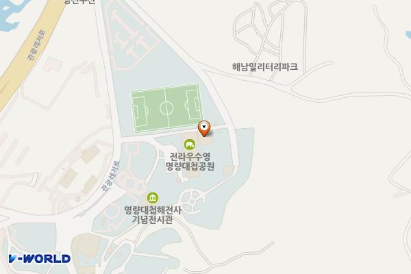 우수영관광단지3 공중화장실 위치 지도 — 전남광주통합특별시 해남군 문내면 관광레저로 12-36 (학동리, 우수영유스호스텔)