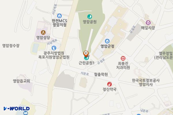 영암공원 위치 지도 — 전남광주통합특별시 영암군 영암읍 군청로 2-24