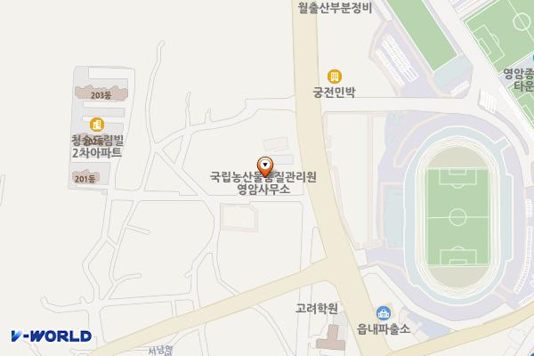 영암농산물 품질관리소 위치 지도 — 전남광주통합특별시 영암군 영암읍 낭주로 195