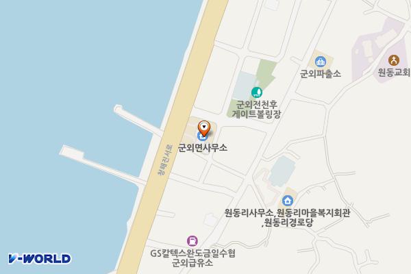 군외면사무소 내 화장실 위치 지도 — 전남광주통합특별시 완도군 군외면 청해진서로 2148