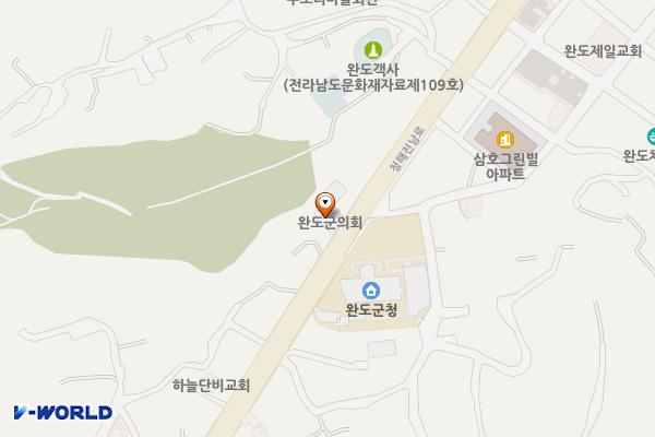 완도군의회 위치 지도 — 전남광주통합특별시 완도군 완도읍 청해진남로 48