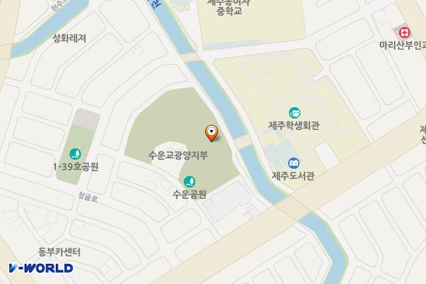 수운공원(학생문화원 옆) 위치 지도 — 제주특별자치도 제주시 청귤로5길 6-9