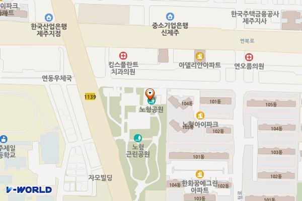 노형근린공원(한화@ 서쪽) 위치 지도 — 제주특별자치도 제주시 과원북4길 12