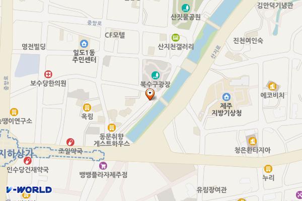 산지천 위치 지도 — 제주특별자치도 제주시 관덕로17길 13-1
