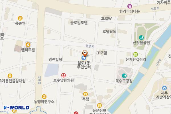 일도1동 (문화의집) 위치 지도 — 제주특별자치도 제주시 중앙로7길 15