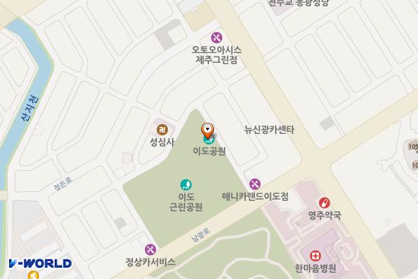 이도근린공원(한마음병원 북측) 위치 지도 — 제주특별자치도 제주시 이도공원동길 6