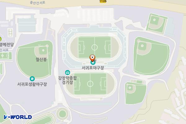 강창학종합경기장(A,B) 위치 지도 — 제주특별자치도 서귀포시 중산간서로 95 (강정동)