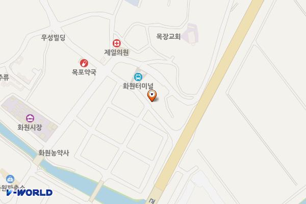 화원면 공영주차장(화원터미널 앞) 위치 지도 — 전남광주통합특별시 해남군 화원면 청용리 554