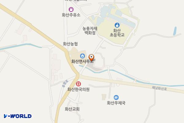화산면 공영주차장(화산면사무소 옆) 위치 지도 — 전남광주통합특별시 해남군 화산면 방축리 383-7