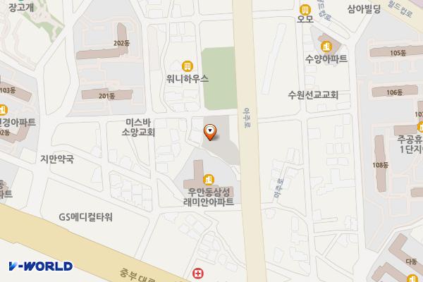 우만2동공영주차장 위치 지도 — 경기도 수원시 팔달구 아주로 27번길 5