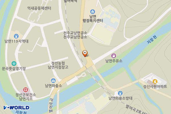 남면사거리(철도건널목 옆) 주차장 위치 지도 — 강원특별자치도 정선군 남면 문곡리 132-2