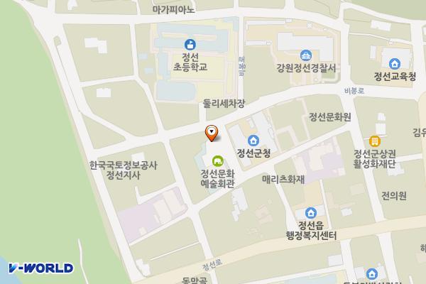 정선군청, 예술회관 주변 주차장 위치 지도 — 강원특별자치도 정선군 정선읍 봉양리 255-2