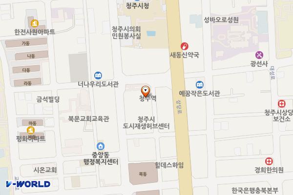도시재생허브센터 지하주차장 위치 지도 — 충청북도 청주시 상당구 북문로2가 113-3