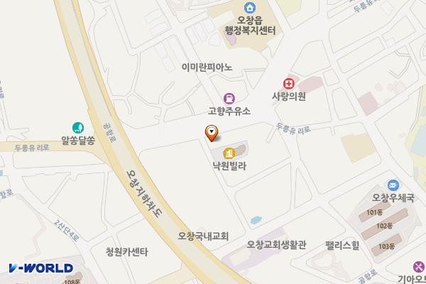 칠갑산 식당 앞 위치 지도 — 충청북도 청주시 청원구 두릉유리로 1124-3