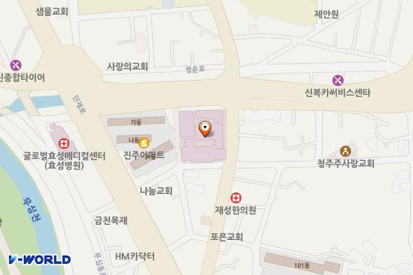 금천동 효성병원 앞 위치 지도 — 충청북도 청주시 상당구 쇠내로 16