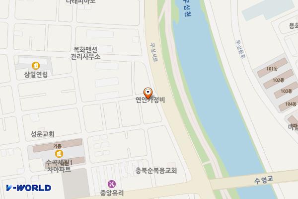 사랑나눔교회쪽 위치 지도 — 충청북도 청주시 서원구 수영로 65번길 35