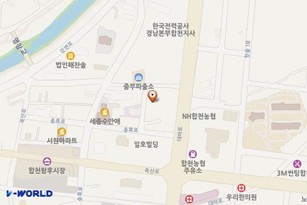 옥산동 마을회관 앞 공영주차장 위치 지도 — 경상남도 합천군 합천읍 합천리 1557