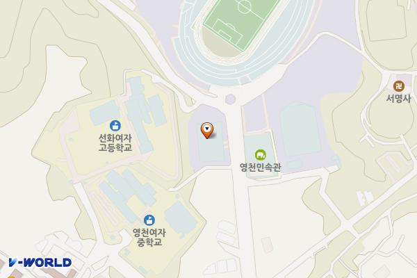 영천생활체육관 부설주차장 위치 지도 — 경상북도 영천시 운동장로 55
