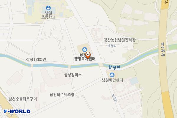 남천면행정복지센터앞 공영주차장 위치 지도 — 경상북도 경산시 남천면 삼성리 92