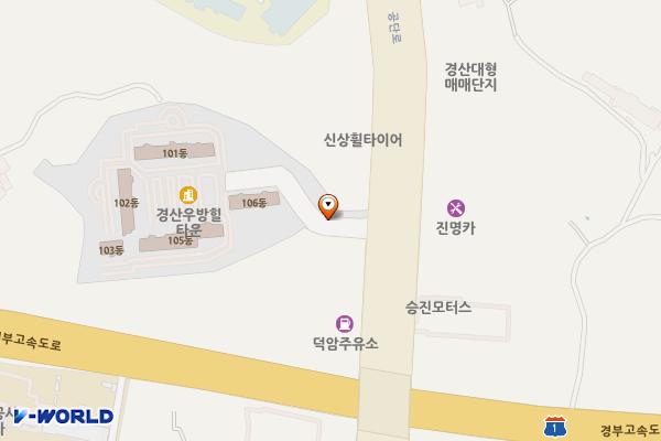 우방힐타운아파트 입구쪽 위치 지도 — 경상북도 경산시 진량읍 신상리 297-9