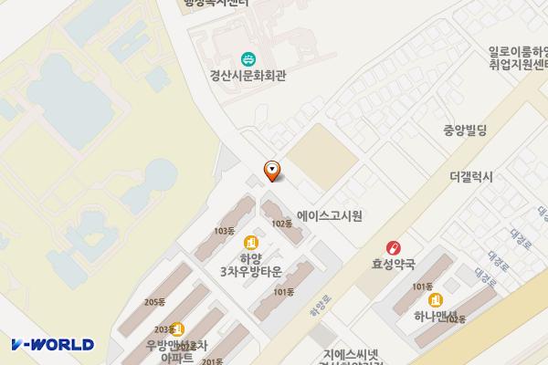 문화회관진입도로(우방타운) 위치 지도 — 경상북도 경산시 하양읍 금락리 130-28