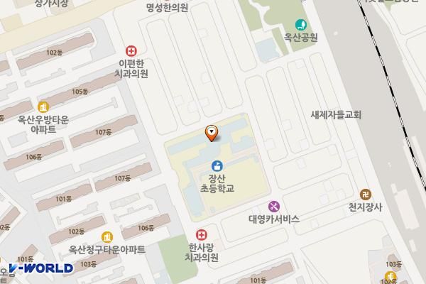 장산초등학교(동,남,북측) 위치 지도 — 경상북도 경산시 성암로8길 25 (옥산동)