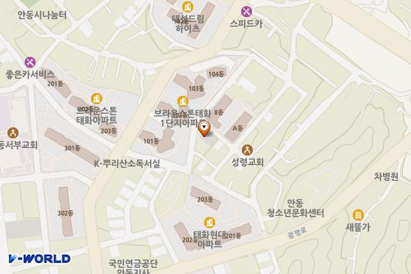 태화동 영남아파트 서편 마을공동주차장 위치 지도 — 경상북도 안동시 태화동 634-223