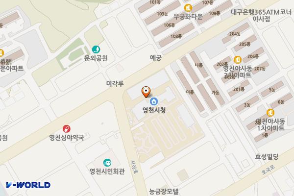 영천시청 부설주차장(의회포함) 위치 지도 — 경상북도 영천시 시청로 16