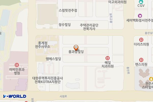 서부신시가지 보훈청 위치 지도 — 전북특별자치도 전주시 완산구 바우배기1길 13-14