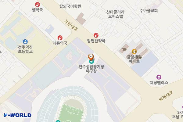 종합경기장(정문)/ 종합경기장(서문) 위치 지도 — 전북특별자치도 전주시 덕진구 기린대로 451