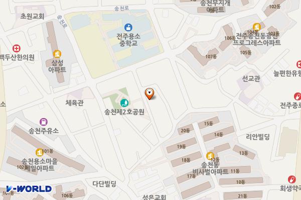 송천2동 용소초교 옆 위치 지도 — 전북특별자치도 전주시 덕진구 송천3길 30-34