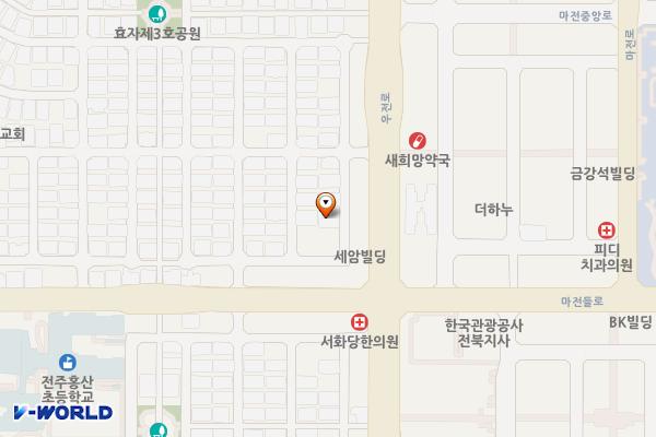 서부신시가지 예다움 원룸 위치 지도 — 전북특별자치도 전주시 완산구 척동4길 16-8