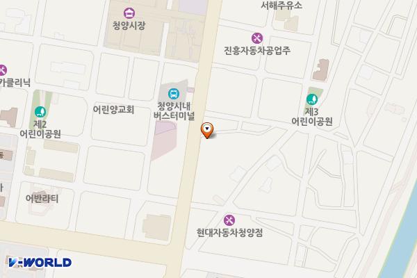 읍내사거리(금석철물점->DM오거리) 위치 지도 — 충청남도 청양군 청양읍 중앙로 104