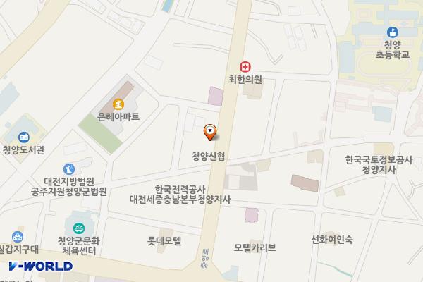 읍내사거리(의료원사거리->연세연합의원) 위치 지도 — 충청남도 청양군 청양읍 중앙로 147