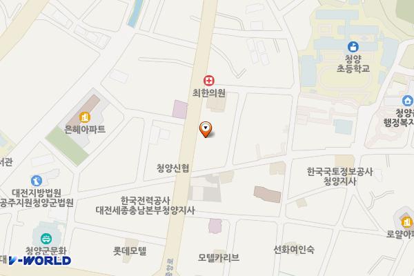 읍내리 제6공영주차장(하모니마트 옆) 위치 지도 — 충청남도 청양군 청양읍 읍내리 221-2
