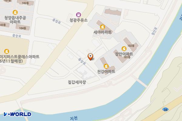 읍내리 제1공영주차장(천강아파트 옆) 위치 지도 — 충청남도 청양군 청양읍 읍내리 376-46