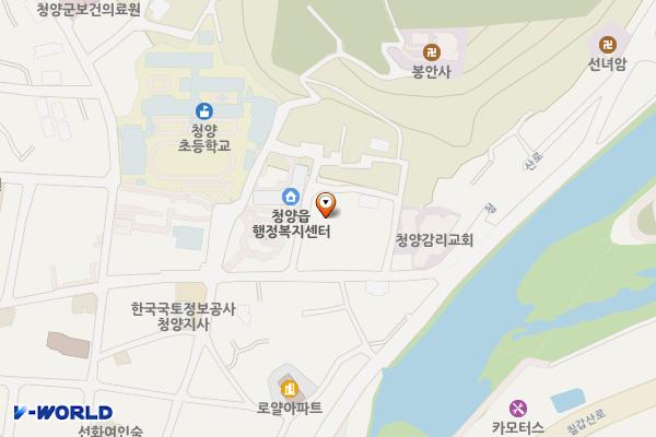 원앙공원 공영주차장(청양읍사무소) 위치 지도 — 충청남도 청양군 청양읍 약수터길 6-2
