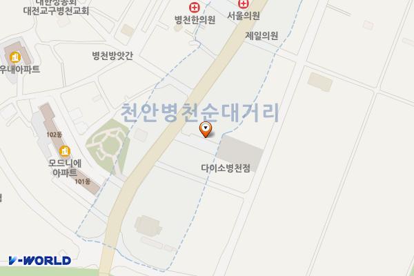 병천 제1공영주차장 위치 지도 — 충청남도 천안시 동남구 병천면 아우내순대길 22