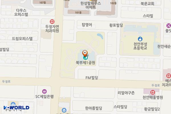 두정도서관주차장 위치 지도 — 충청남도 천안시 서북구 부성3길 9