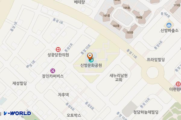 신방도서관주차장 위치 지도 — 충청남도 천안시 동남구 통정4로 7