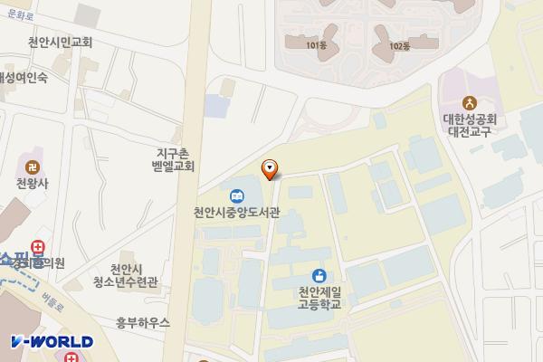 중앙도서관주차장 위치 지도 — 충청남도 천안시 동남구 중앙로 118