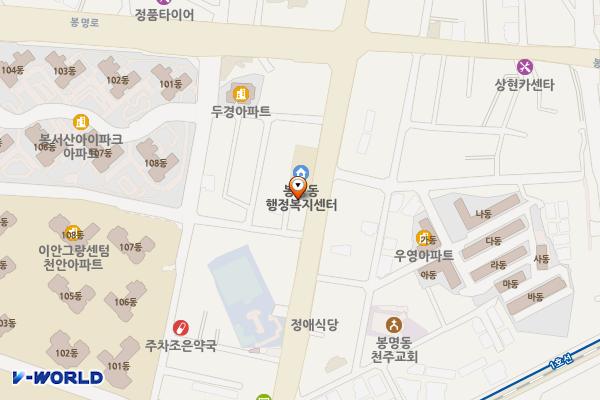 봉명동주민센터 주차장 위치 지도 — 충청남도 천안시 동남구 봉정로 37