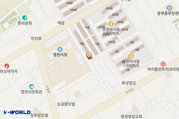 시청 동남편 노상주차장 위치 지도 — 경상북도 영천시 문외동 50-15