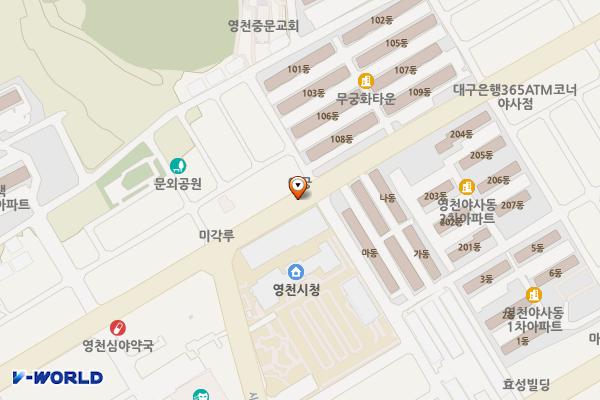 삼산무지개타운아파트진입로~영동고등학교 노상주차장 위치 지도 — 경상북도 영천시 문외동 50-8