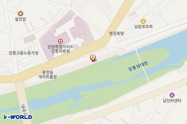 남대천 둔치(강릉의료원 인근) 위치 지도 — 강원특별자치도 강릉시 남문동 67