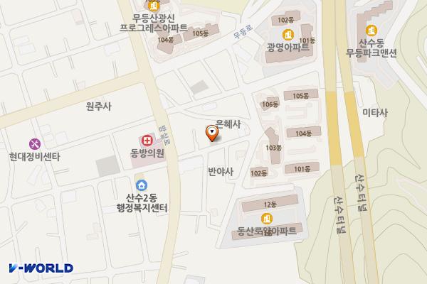 명지로드힐 앞 소규모 공영주차장 위치 지도 — 광주광역시 동구 산수동 20-8