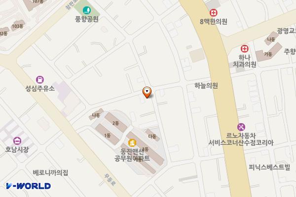 공무원아파트 부근 소규모 공영주차장 위치 지도 — 광주광역시 동구 산수동 547-75