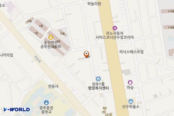 산수1동 마을사랑채 앞 공영주차장 위치 지도 — 광주광역시 동구 산수동 548-2외 3