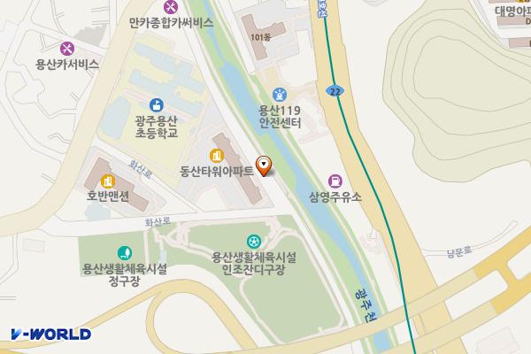 용산동 동산타워 옆 공영주차장 위치 지도 — 광주광역시 동구 용산동 636-139 부근